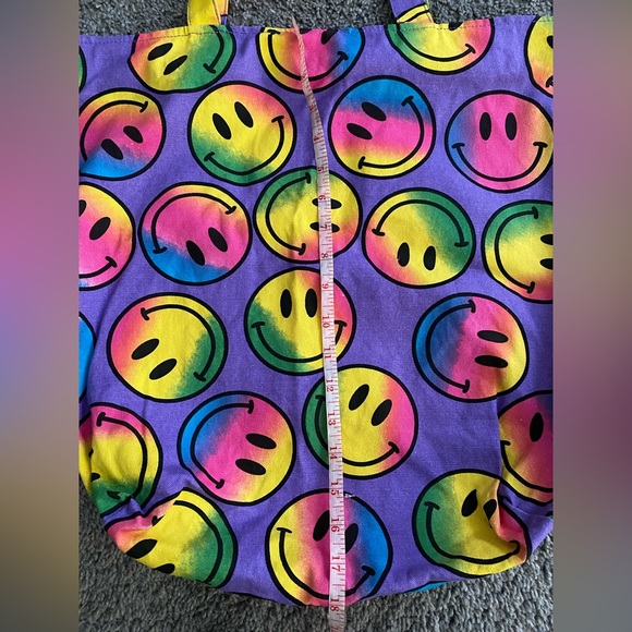 NWT Bunk Junk Neon Multicolor Smiley Face Medium Size Retro Colorful Tote Bag - Picture 8 of 15